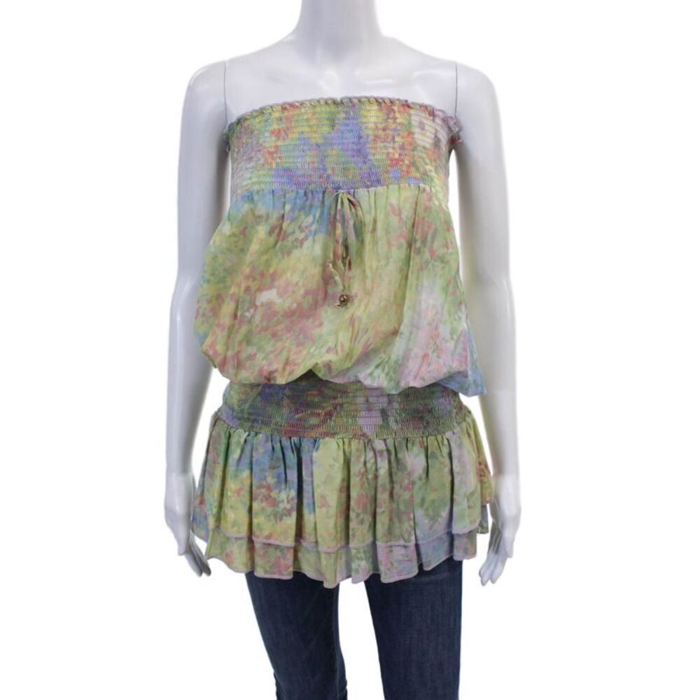 Shay Todd Womens Cotton Abstract Sleeveless Blouson Top Multicolor Size M